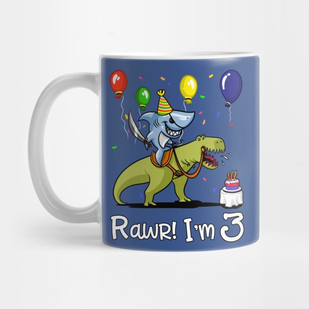 Rawr Kids 3rd Birthday Shark Riding T-Rex Dinosaur by underheaven